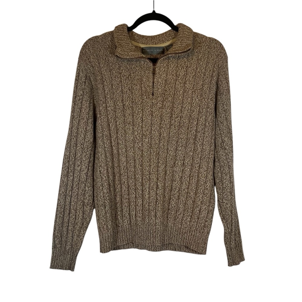 Oscar De La Renta Quarter Zip Brown Cotton Blend Men's Sweater Grandpacore Sz L
